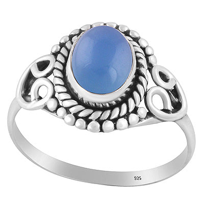 Stunning Work & Rawa Work Around Blue Chalcedony Oval Shape 925 Sterling Solid Silver Ring - R3402313-39