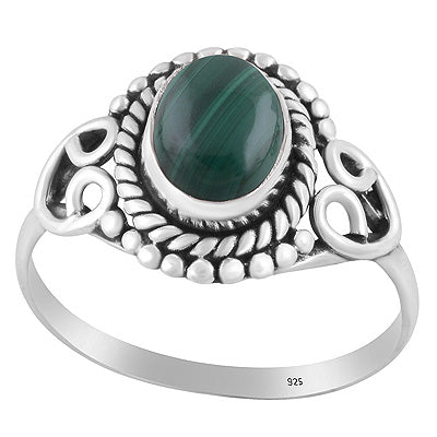 Stunning Work & Rawa Work Around Malachite Oval Shape 925 Sterling Solid Silver Ring - R3402313-44
