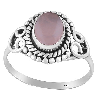 Stunning Work & Rawa Work Around Rose Quartz Oval Shape 925 Sterling Solid Silver Ring - R3402313-48
