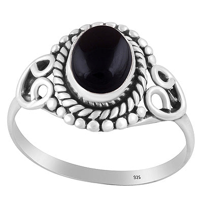 Stunning Work & Rawa Work Around Black Onyx Oval Shape 925 Sterling Solid Silver Ring - R3402313-52