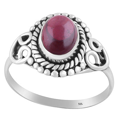 Stunning Work & Rawa Work Around Garnet Oval Shape 925 Sterling Solid Silver Ring - R3402313-6