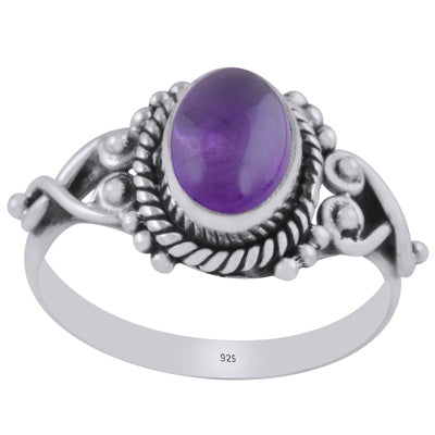 Stunning Rawa & Wire Work Around Amethyst Oval Shape 925 Sterling Solid Silver Ring - R3402314-60