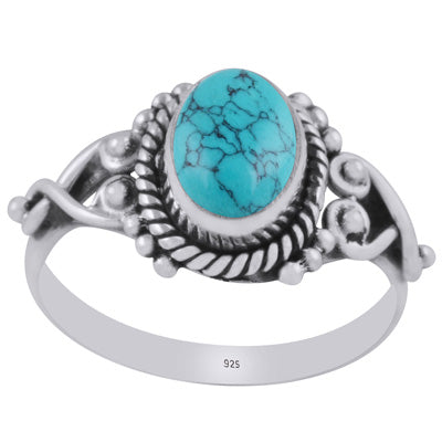 Stunning Rawa & Wire Work Around Turquoise Oval Shape 925 Sterling Solid Silver Ring - R3402314-62