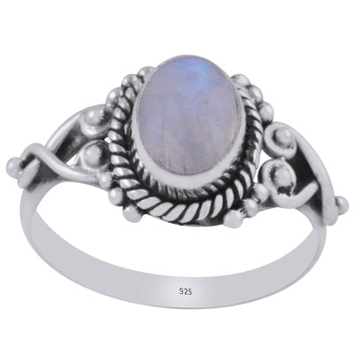 Stunning Rawa & Wire Work Around Rainbow Moonstone Oval Shape 925 Sterling Solid Silver Ring - R3402314-63