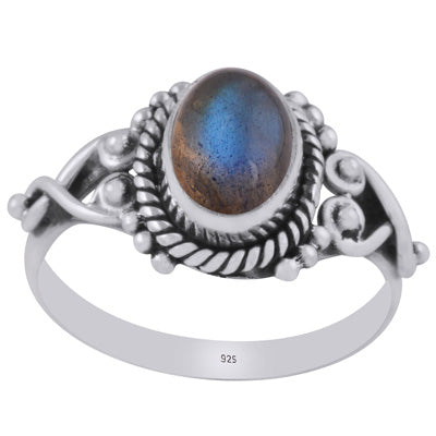 Stunning Rawa & Wire Work Around Labradorite Oval Shape 925 Sterling Solid Silver Ring - R3402314-64