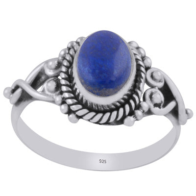 Stunning Rawa & Wire Work Around Lapis Oval Shape 925 Sterling Solid Silver Ring - R3402314-65