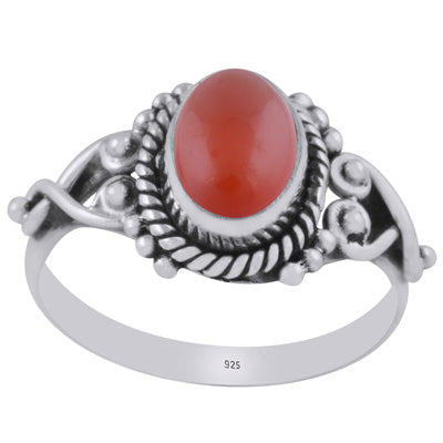 Stunning Rawa & Wire Work Around Carnelian Oval Shape 925 Sterling Solid Silver Ring - R3402314-66