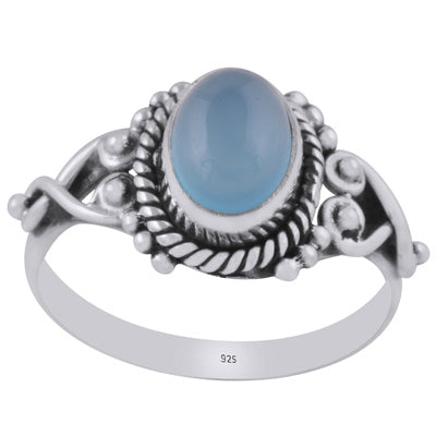 Stunning Rawa & Wire Work Around Blue Chalcedony Oval Shape 925 Sterling Solid Silver Ring - R3402314-68