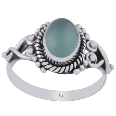 Stunning Rawa & Wire Work Around Aqua Chalcedony Oval Shape 925 Sterling Solid Silver Ring - R3402314-69
