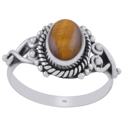 Stunning Rawa & Wire Work Around Tiger's Eye Oval Shape 925 Sterling Solid Silver Ring - R3402314-70