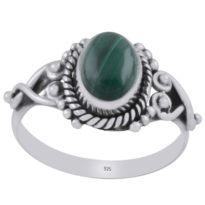 Stunning Rawa & Wire Work Around Malachite Oval Shape 925 Sterling Solid Silver Ring - R3402314-71