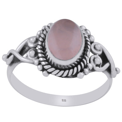 Stunning Rawa & Wire Work Around Rose Quartz Oval Shape 925 Sterling Solid Silver Ring - R3402314-72