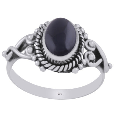 Stunning Rawa & Wire Work Around Black Onyx Oval Shape 925 Sterling Solid Silver Ring - R3402314-73
