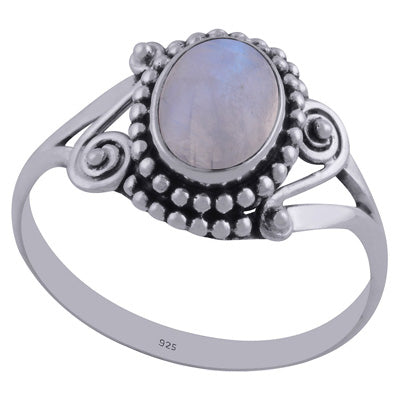 Gorgeous Rawa & Wire Work Around Rainbow Moonstone Oval Shape 925 Sterling Solid Silver Ring - R3402315-19