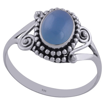 Gorgeous Rawa & Wire Work Around Blue Chalcedony Oval Shape 925 Sterling Solid Silver Ring - R3402315-59