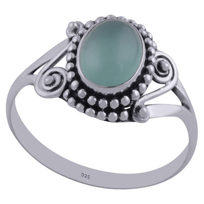 Gorgeous Rawa & Wire Work Around Aqua Chalcedony Oval Shape 925 Sterling Solid Silver Ring - R3402315-60