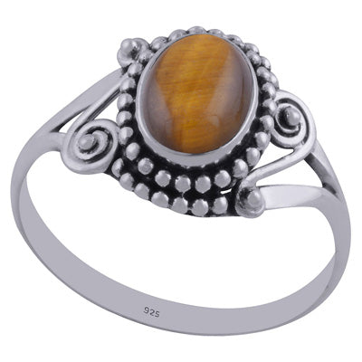 Gorgeous Rawa & Wire Work Around Tiger's Eye Oval Shape 925 Sterling Solid Silver Ring - R3402315-61