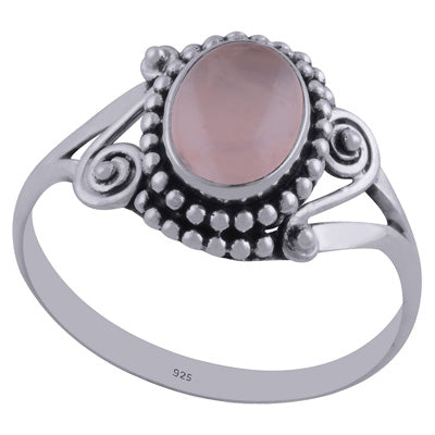 Gorgeous Rawa & Wire Work Around Rose Quartz Oval Shape 925 Sterling Solid Silver Ring - R3402315-62