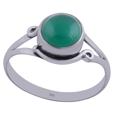 Stunning Handcrafted Work Around Green Onyx Round Shape 925 Sterling Solid Silver Ring - R3402319-28