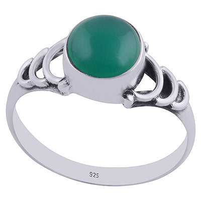 Gorgeous Wire Work pattern Around Green Onyx Round Shape 925 Sterling Solid Silver Ring - R3402321-25