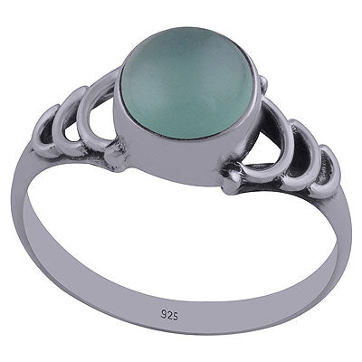 Gorgeous Wire Work pattern Around Aqua Chalcedony Round Shape 925 Sterling Solid Silver Ring - R3402321-74