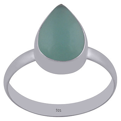 Beautiful Simple Aqua Chalcedony Pear Shape 925 Sterling Solid Silver Ring - R3402333-200