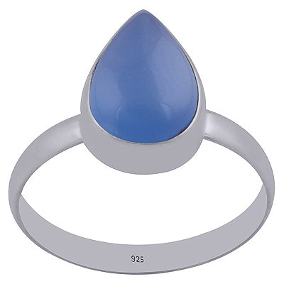 Beautiful Simple Blue Chalcedony Pear Shape 925 Sterling Solid Silver Ring - R3402333-201