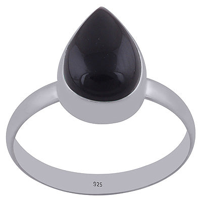 Beautiful Simple Black Onyx Pear Shape 925 Sterling Solid Silver Ring - R3402333-203