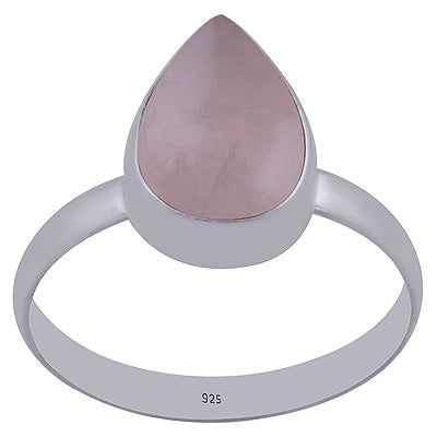 Beautiful Simple Rose Quartz Pear Shape 925 Sterling Solid Silver Ring - R3402333-204