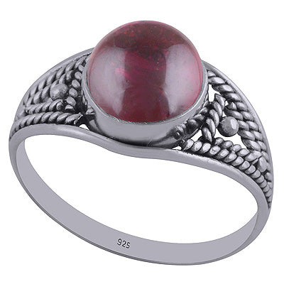 Gorgeous Wirework Garnet Natural Gemstone Round Shape 925 Sterling Solid Silver Ring - R3402340-56