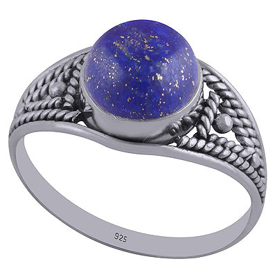 Gorgeous Wirework Lapis Natural Gemstone Round Shape 925 Sterling Solid Silver Ring - R3402340-69