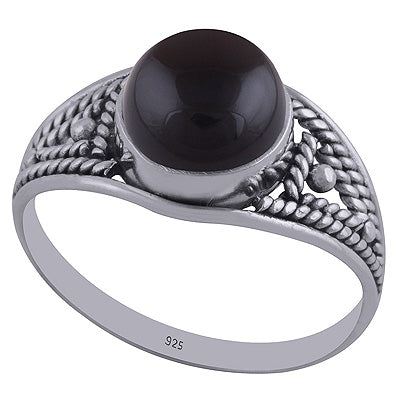 Gorgeous Wirework Black Onyx Natural Gemstone Round Shape 925 Sterling Solid Silver Ring - R3402340-79