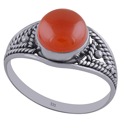 Gorgeous Wirework Carnelian Natural Gemstone Round Shape 925 Sterling Solid Silver Ring - R3402340-81
