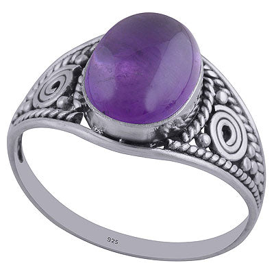 Gorgeous Coil Wire Work & Rawa Work Around Amethyst Oval Shape 925 Sterling Solid Silver Ring - R3402342-22