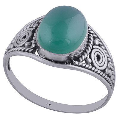 Gorgeous Coil Wire Work & Rawa Work Around Green Onyx Oval Shape 925 Sterling Solid Silver Ring - R3402342-56