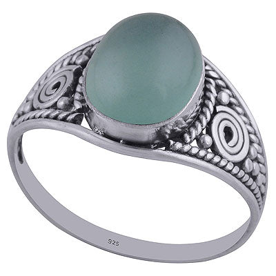 Gorgeous Coil Wire Work & Rawa Work Around Aqua Chalcedony Oval Shape 925 Sterling Solid Silver Ring - R3402342-58