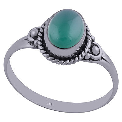 Beautiful Rawa Twisted Wire Around Green Onyx Oval Shape 925 Sterling Solid Silver Ring - R3402343-48