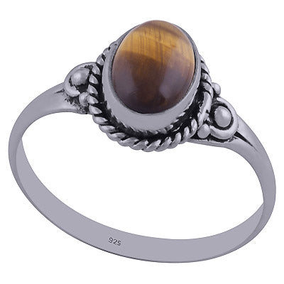 Beautiful Rawa Twisted Wire Around Tiger's Eye Oval Shape 925 Sterling Solid Silver Ring - R3402343-53
