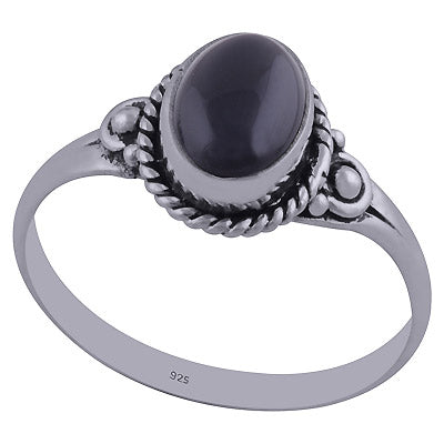 Beautiful Rawa Twisted Wire Around Black Onyx Oval Shape 925 Sterling Solid Silver Ring - R3402343-57