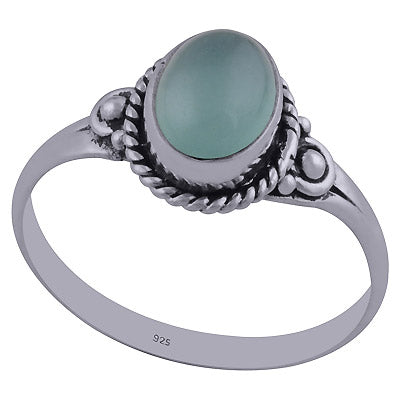 Beautiful Rawa Twisted Wire Around Aqua Chalcedony Oval Shape 925 Sterling Solid Silver Ring - R3402343-69