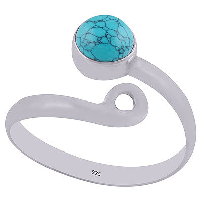Gorgeous Adjustable Turquoise Round Shape 925 Sterling Solid Silver Ring - R3402347-72