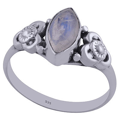 Stunning Floer Work Around Rainbow Moonstone Marquise Shape 925 Sterling Solid Silver Ring - R3402349-17