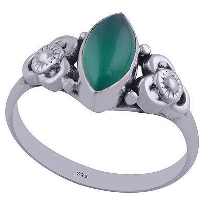 Stunning Floer Work Around Green Onyx Marquise Shape 925 Sterling Solid Silver Ring - R3402349-92