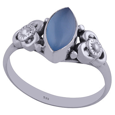 Stunning Floer Work Around Blue Chalcedony Marquise Shape 925 Sterling Solid Silver Ring - R3402349-93