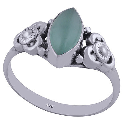 Stunning Floer Work Around Aqua Chalcedony Marquise Shape 925 Sterling Solid Silver Ring - R3402349-94