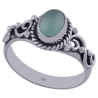 Stunning Rawa & Wire Work Around Aqua Chalcedony Oval Shape 925 Sterling Solid Silver Ring - R3402352-34