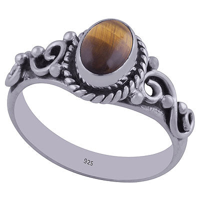 Stunning Rawa & Wire Work Around Tiger's Eye Oval Shape 925 Sterling Solid Silver Ring - R3402352-36