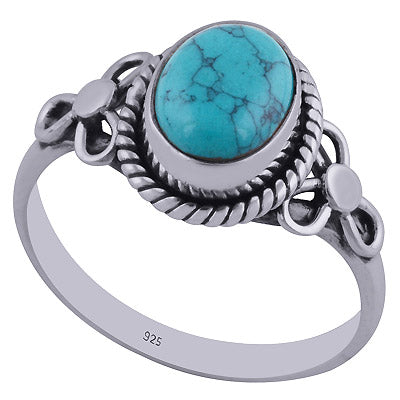 Stunning Handcrafted Flower Around Turquoise Oval Shape 925 Sterling Solid Silver Ring - R3402356-43