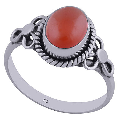 Stunning Handcrafted Flower Around Carnelian Oval Shape 925 Sterling Solid Silver Ring - R3402356-47