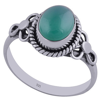Stunning Handcrafted Flower Around Green Onyx Oval Shape 925 Sterling Solid Silver Ring - R3402356-53